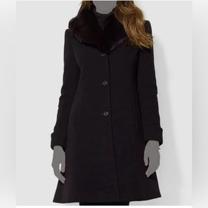 Ralph Lauren Women's Black Wool Faux Fur Walker Peacoat Jacket - Size 12
